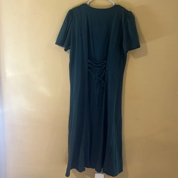 Vintage Jim Ellis Teal Buttondown Lace-up Back Dress - Picture 4 of 6
